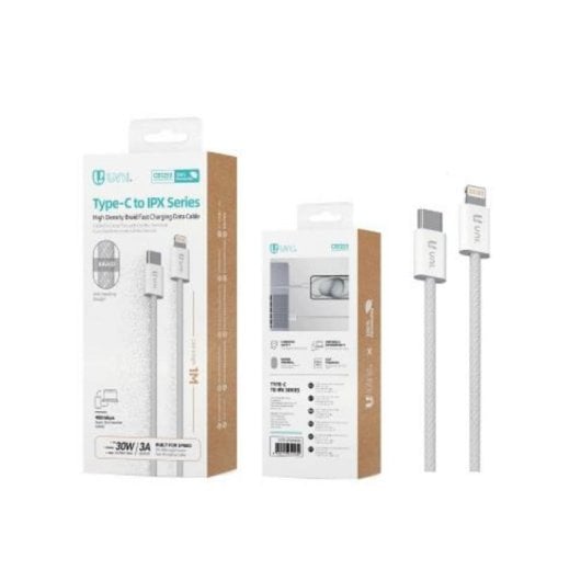 Cavo UNICO CB1253 Lightning USB-C 1 m Bianco Nylon 30 W PD Ricarica Dati