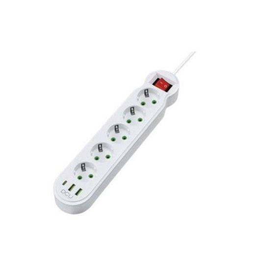 Régua de tomadas DCU Tecnologic 37400105 5 Tomadas Proteção USB-A USB-C Cabo 2 m