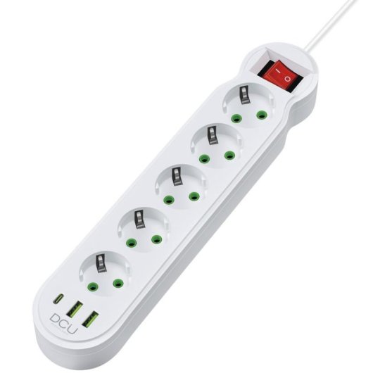 Régua de tomadas DCU Tecnologic 37400105 5 Tomadas Proteção USB-A USB-C Cabo 2 m