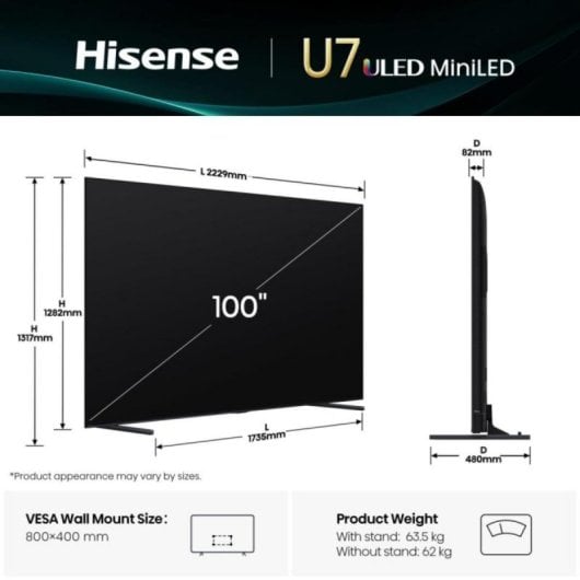 TV Hisense ULED 100U7Q 100" 4K Ultra HD Mini LED Smart TV HDR10+