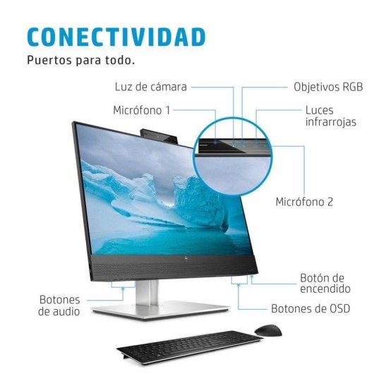 Monitor HP E24mv G4 23.8" FullHD 60Hz IPS Webcam 5MP Altavoces Micrófono USB HDMI DP Ergonómico