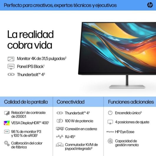 Monitor HP Series 7 Pro 732pk 31.5" UltraHD 4K 60Hz IPS Black Thunderbolt 4 5ms Edge-LED