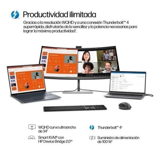 Monitor HP 734pm 34" UltraWide QHD 120Hz IPS Noir Argent Caméra AI Thunderbolt 4