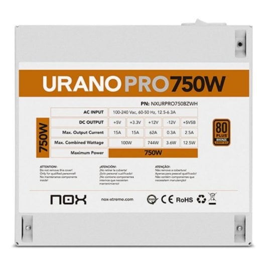 Fuente de Alimentacion NOX 750W 80 Plus Bronze Urano PRO White extras cables extralargos