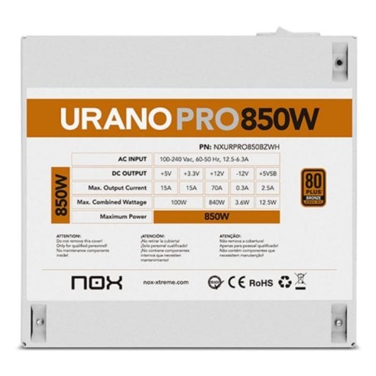 NOX Urano PRO White Fonte de Alimentação 850W 80 PLUS Bronze
