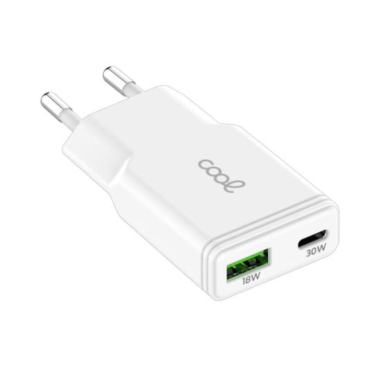 Cargador Red Universal Fast Charger (PD) Tipo-C / USB Dual COOL Plano (30W) Blanco