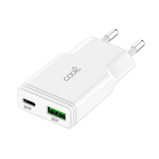 Cargador Red Universal Fast Charger (PD) Tipo-C / USB Dual COOL Plano (30W) Blanco