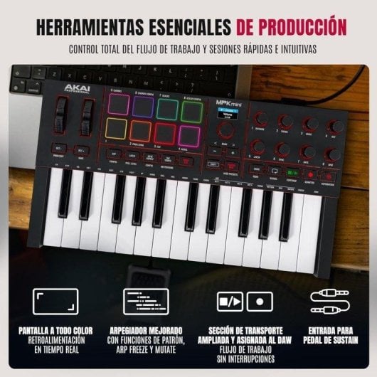 Controlador MIDI Akai MPK Mini IV 25 Teclas USB-C Pads RGB 8 Perillas Pitch Mod