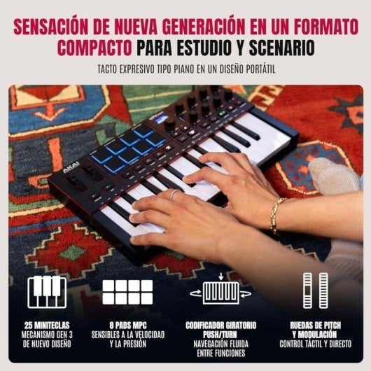 Controlador MIDI Akai MPK Mini IV 25 Teclas USB-C Pads RGB 8 Perillas Pitch Mod