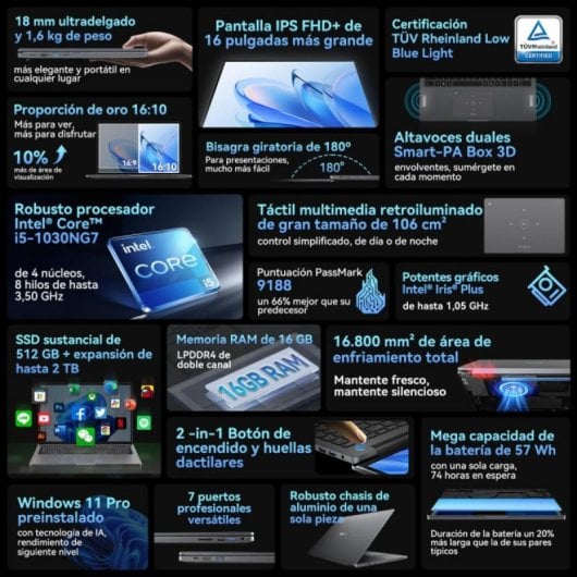 Portátil Blackview AceBook 12 Intel Core i5 16GB 512GB SSD 16" Windows 11 Pro + Auriculares