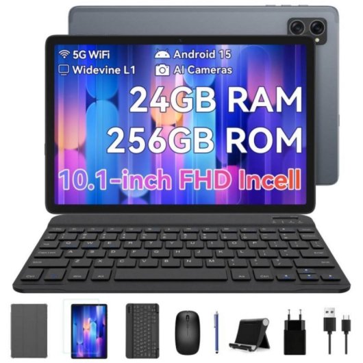 Tablet KINGRID T20 WiFi 10,1" 24GB 256GB Cinzento com Teclado e Stylus Pen