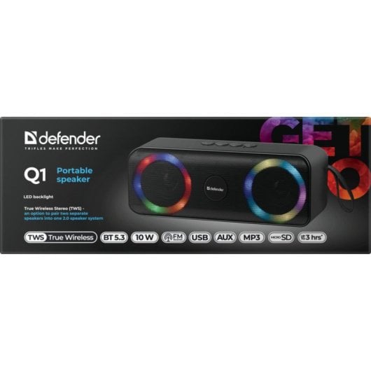 Enceintes Defender Portables stéréo Bluetooth 10W avec LED et radio FM