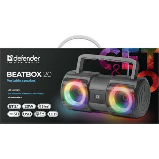 Haut-parleurs Defender portables stéréo Bluetooth 20W avec LED et USB