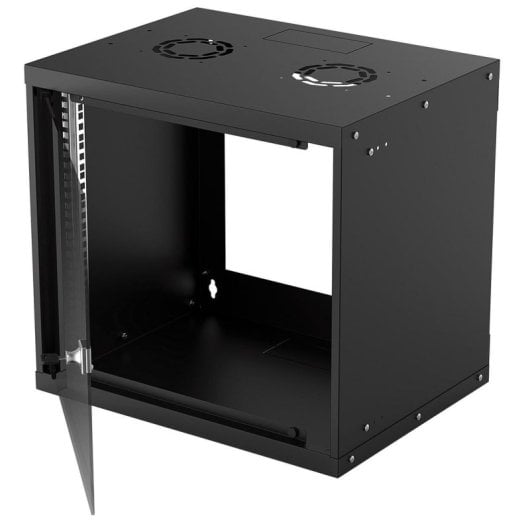 Rack de pared Intellinet 714174 9U acero galvanizado negro puerta de cristal 50 kg