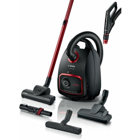 Aspiradora trineo Bosch Serie 6 ProPower 850 W Filtro HEPA bolsa 4 L negra y roja