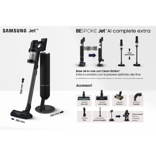 Aspirapolvere senza fili Samsung VS28C9784QK 280AW Autonomia 160 min Filtro Multiciclone LCD