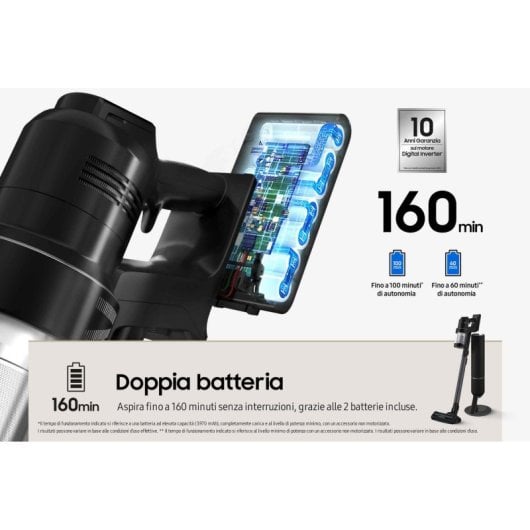 Aspirapolvere senza fili Samsung VS28C9784QK 280AW Autonomia 160 min Filtro Multiciclone LCD