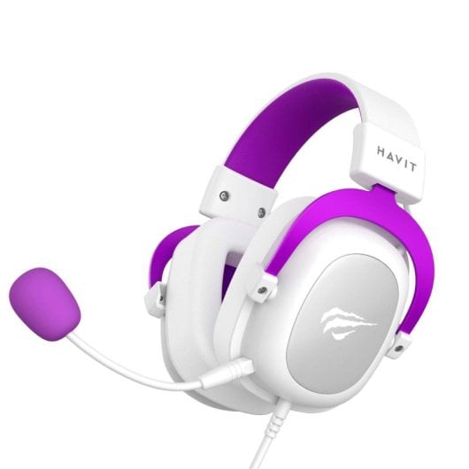 Casque Havit 6950676214154 filaire pour gaming avec microphone, violet et blanc