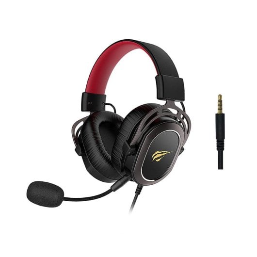 Casque Havit H2008D filaire mini-jack pour gaming avec micro, noir et rouge