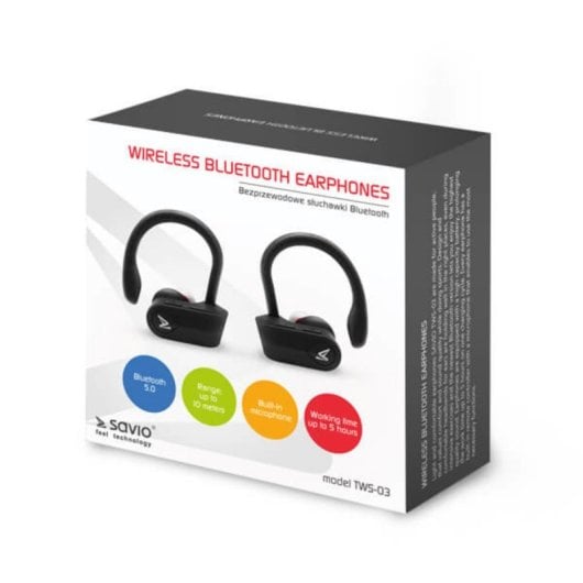Auriculares Savio TWS-03 sans fil Bluetooth pour sport et appels, avec micro, noir