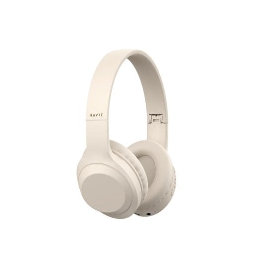 Casque Havit H628BT sans fil et filaire Bluetooth 5.3 pour musique, pliable, beige