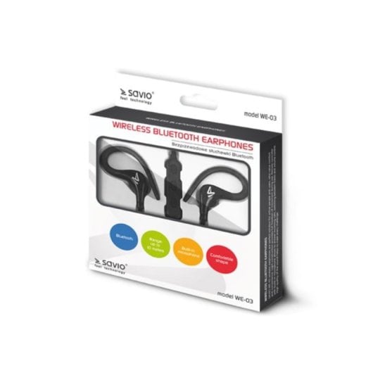 Savio WE-03 Auriculares Desportivos Sem Fios Bluetooth com Microfone e Controlos Integrados Pretos