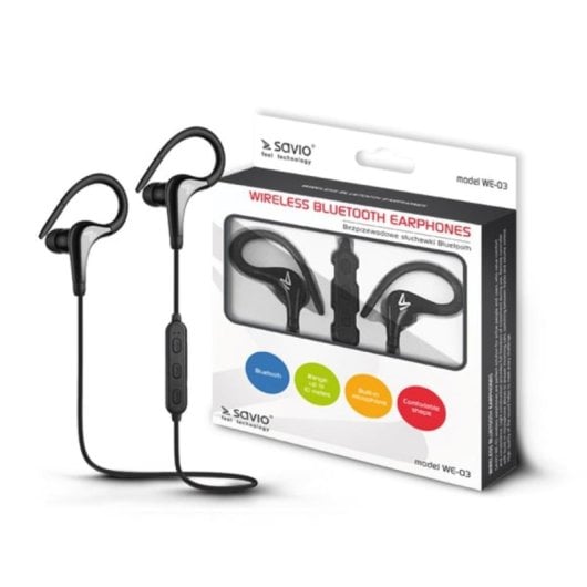 Savio WE-03 Auriculares Desportivos Sem Fios Bluetooth com Microfone e Controlos Integrados Pretos