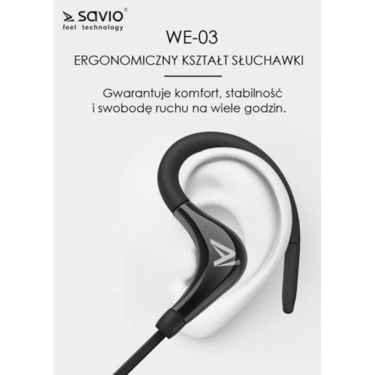 Savio WE-03 Auriculares Desportivos Sem Fios Bluetooth com Microfone e Controlos Integrados Pretos