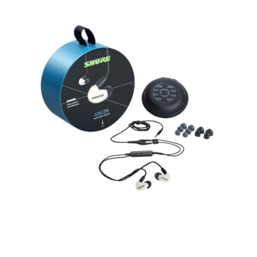 Auriculares Shure AONIC 215 com fio Jack 3,5 mm, Cancelamento Ativo de Ruído, microfone, translúcido/branco