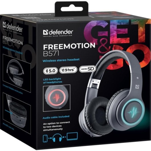 Auricolari Defender FREEMOTION B571 LED Wireless e Cablati Bluetooth per Chiamate Musica Sport Grigio