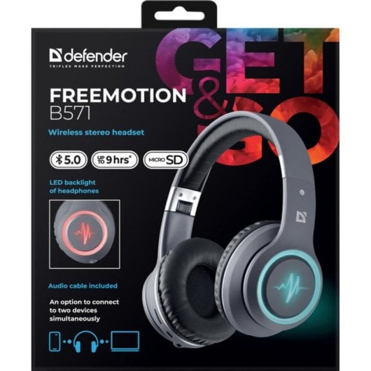 Auricolari Defender FREEMOTION B571 LED Wireless e Cablati Bluetooth per Chiamate Musica Sport Grigio