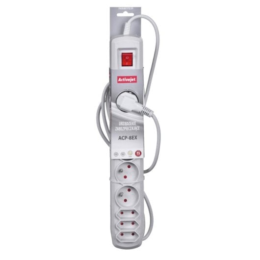 Extensão Activejet APN-8G/1,5M-GR 8 tomadas 1,5 m cinzento proteção interna