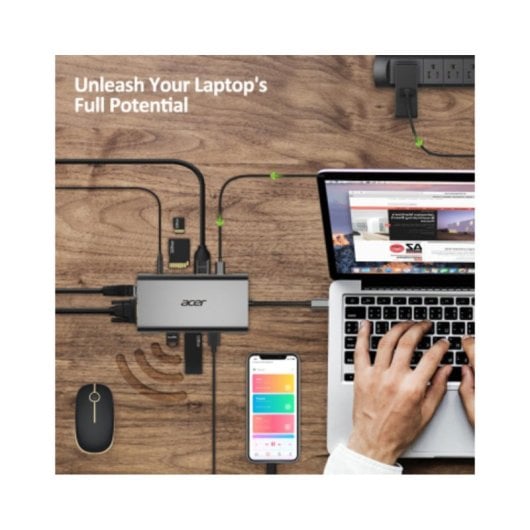 Hub USB-C Acer HP.DSCAB.002 3x USB-A HDMI VGA RJ-45 Leitor SD MicroSD Prata