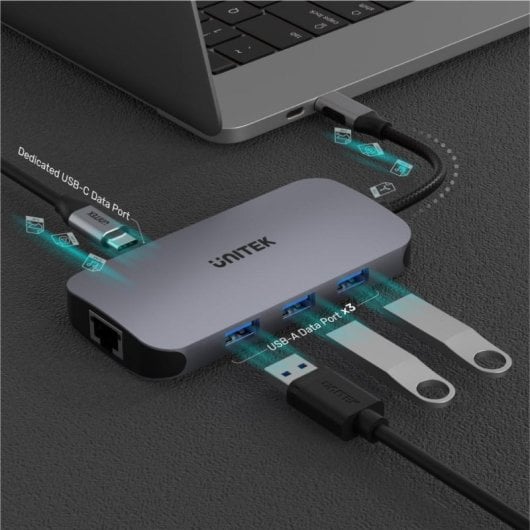 Hub UNITEK 6 puertos USB 3.2 Gen 1 Type-C 1000 Mbps uHUB N9+ con HDMI y lector SD