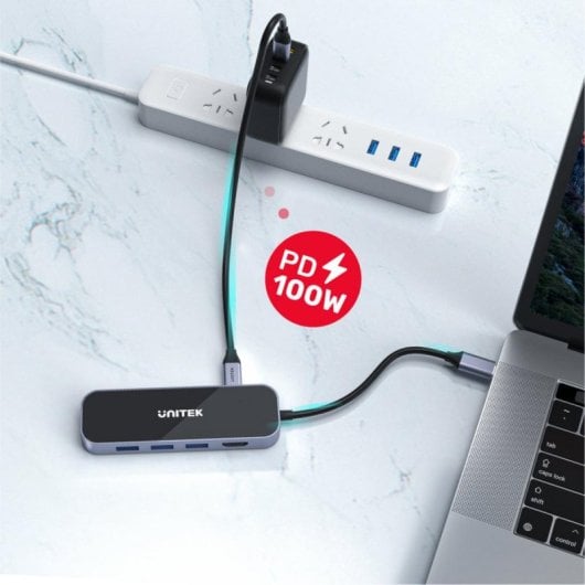Hub UNITEK 5 puertos 1000 Mbit/s uHUB H6 USB-C PD 100 W HDMI 4K Ultra HD Ethernet
