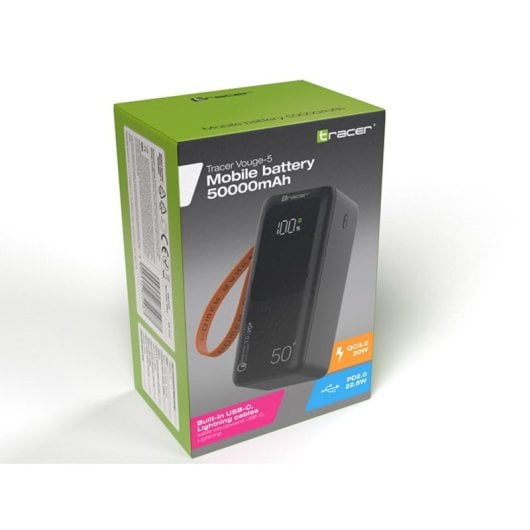 Powerbank Tracer VOUGE-5 50000 mAh 20 W Preto com Display LCD e Lanterna Integrada