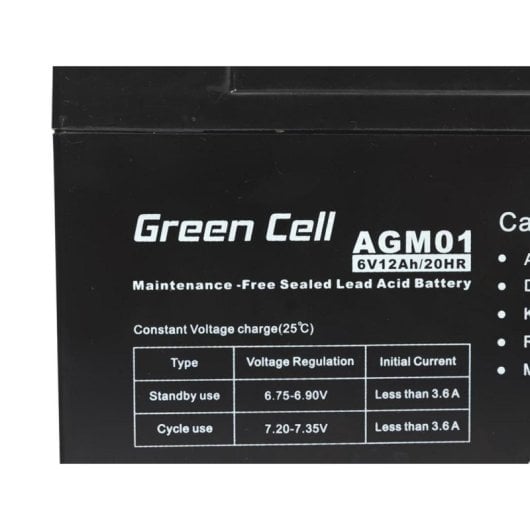 Batteria Green Cell AGM 6V 12Ah Piombo Sigillata VRLA 1 pezzo Nero 12.000 mAh
