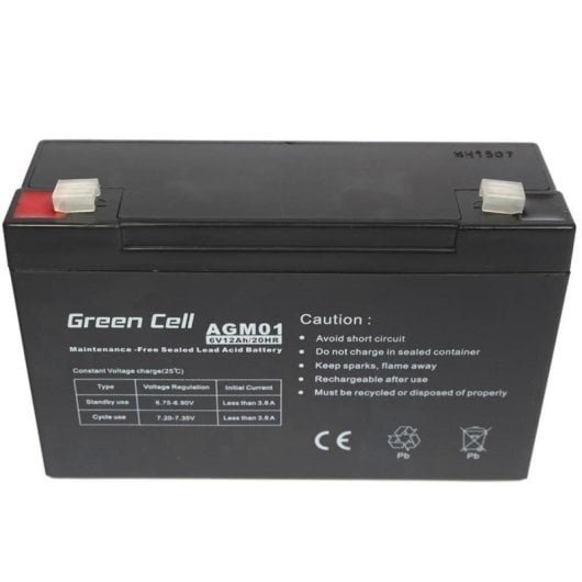 Batteria Green Cell AGM 6V 12Ah Piombo Sigillata VRLA 1 pezzo Nero 12.000 mAh