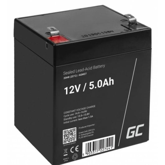 Batteria Green Cell AGM27 12V 5Ah Piombo Sigillato VRLA Nero Compatta