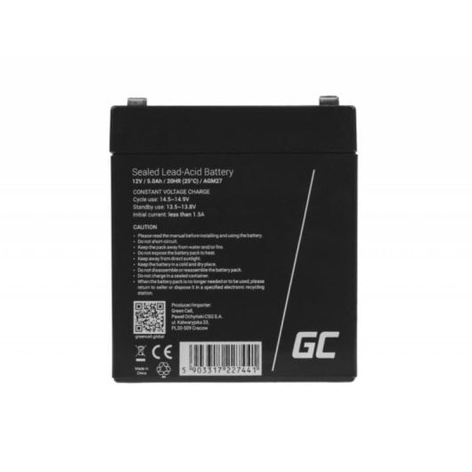 Batteria Green Cell AGM27 12V 5Ah Piombo Sigillato VRLA Nero Compatta