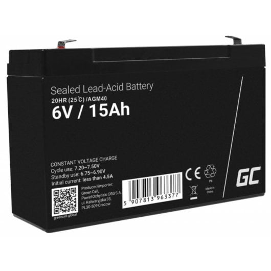 Batteria Green Cell AGM40 6V 15Ah VRLA AGM Nera 1 pezzo