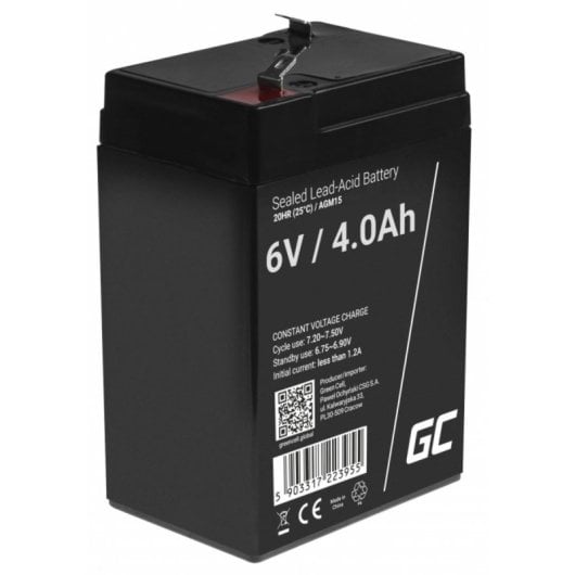 Batteria Green Cell AGM15 Piombo AGM 6V 4Ah Nera Ricaricabile 1 Pezzo