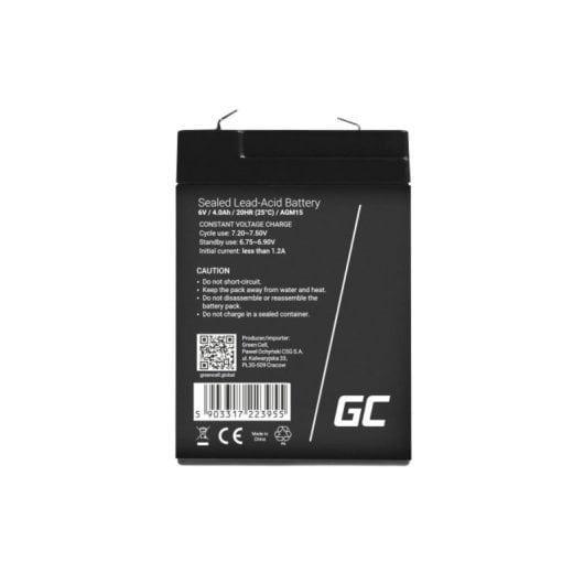 Batteria Green Cell AGM15 Piombo AGM 6V 4Ah Nera Ricaricabile 1 Pezzo