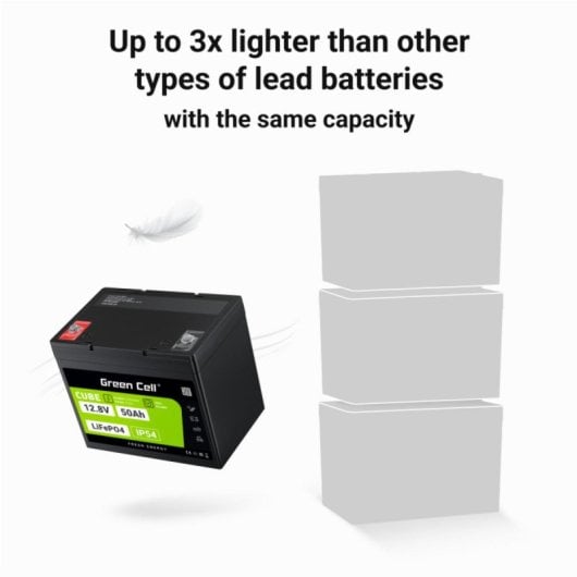 Batteria Green Cell LFPGC12V50AH LiFePO4 12V 50Ah 640Wh IP54 Nero Verde