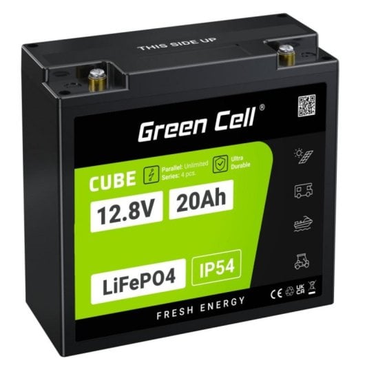 Batteria Green Cell LFPGC12V20AH LiFePO4 12,8 V 20 Ah 256 Wh IP54 Nero Verde