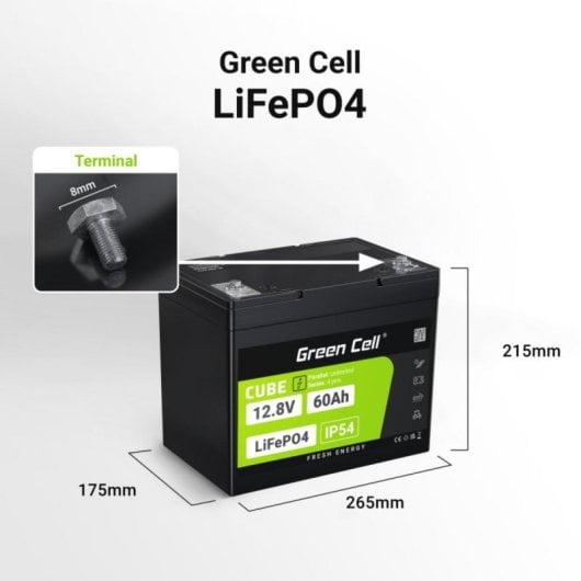 Batería Green Cell LFPGC12V60AH 12,8 V LiFePO4 60 Ah Negra Verde IP54