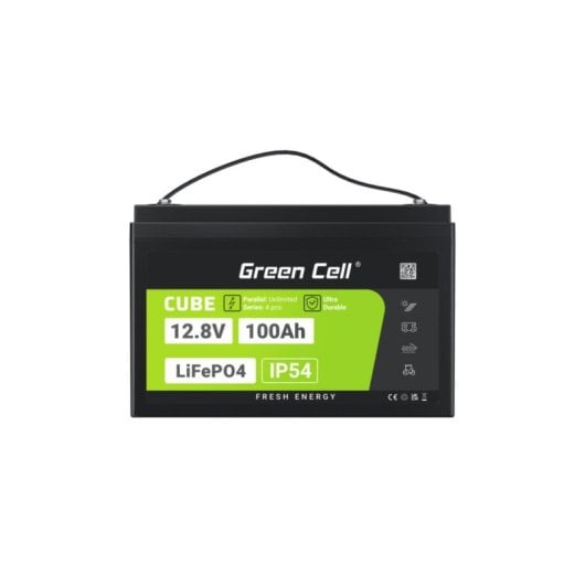 Batterie Green Cell LFPGC12V100AH LiFePO4 12,8 V 100 Ah 1280 Wh IP54 Noir Vert
