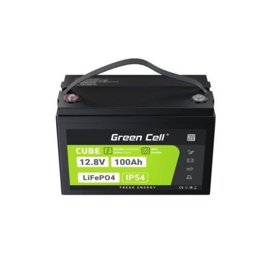 Batterie Green Cell LFPGC12V100AH LiFePO4 12,8 V 100 Ah 1280 Wh IP54 Noir Vert