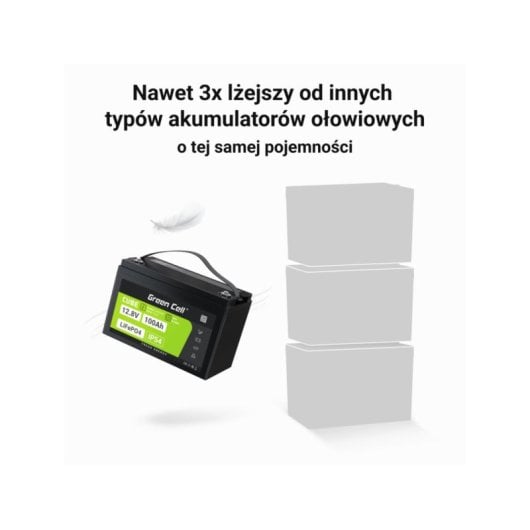 Batterie Green Cell LFPGC12V100AH LiFePO4 12,8 V 100 Ah 1280 Wh IP54 Noir Vert