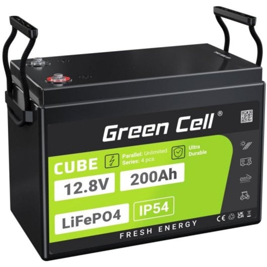 Batterie Green Cell LFPGC12V200AH LiFePO4 200Ah 12,8V Schwarz Gruen IP54 2560Wh